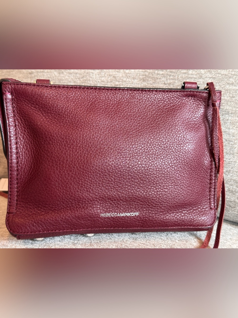 Rebecca Minkoff Mini Regan Pebbled Leather Crossbody Bag - Burgundy LIKE NEW